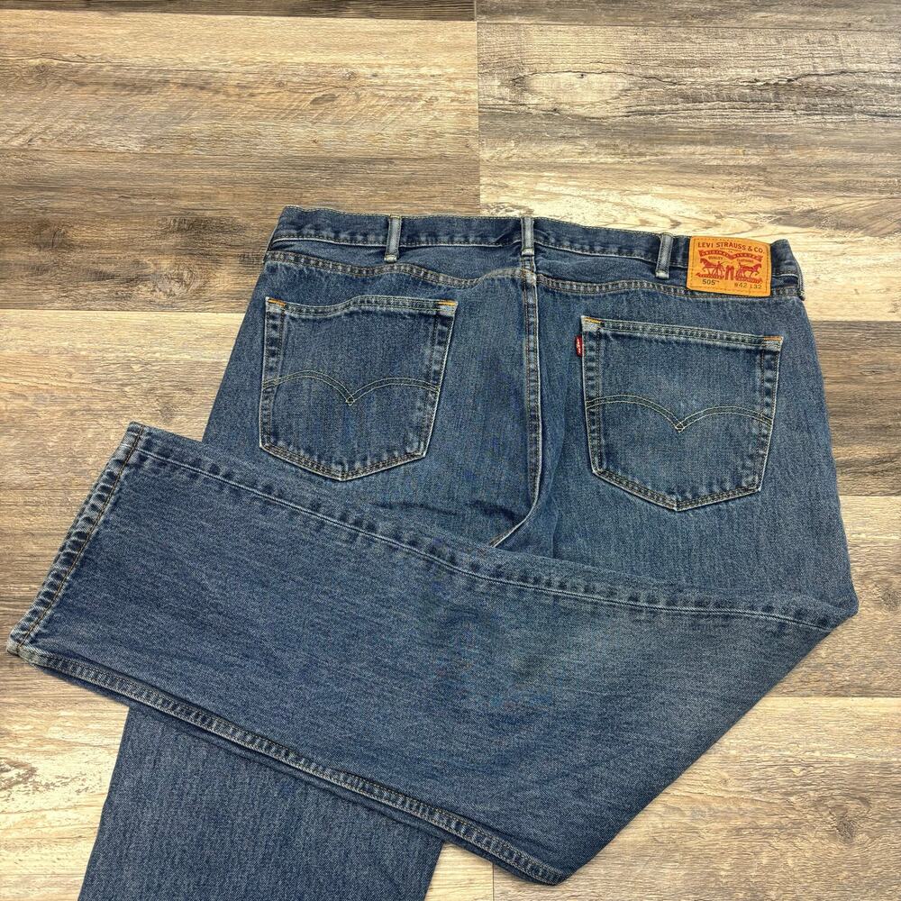 Levis 505 Red‎ Tab Blue Mens 42x31 Regular Fit Straight Leg Mid Wash Denim Jeans
